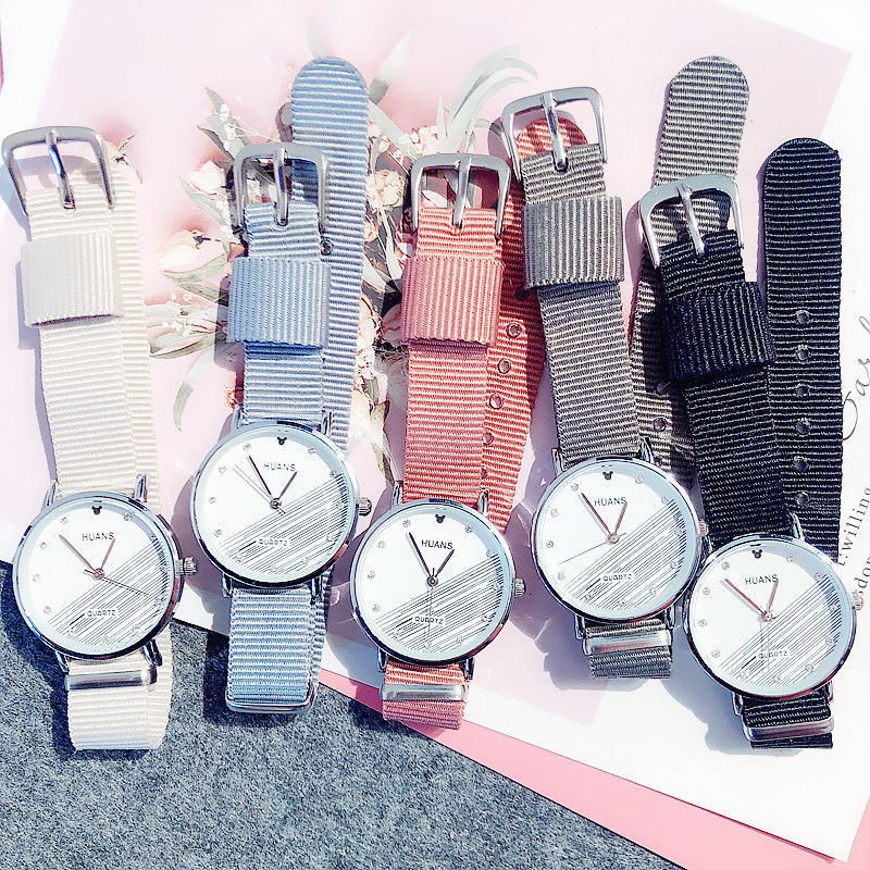 Jam Tangan Wanita Quartz Casual Korea Watches Nylon Strap Fashion Import