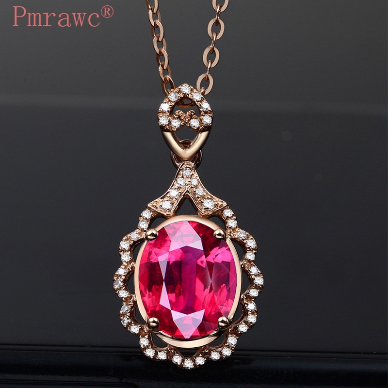 Hot Sale Full Diamond Ruby Pendant 18K Rose Gold Necklace