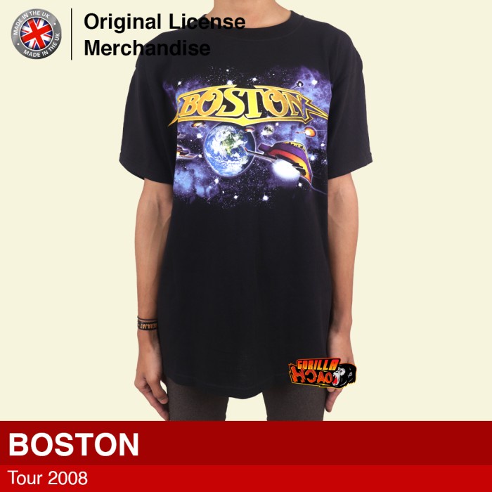 Kaos Baju Tshirt Hitam Casual Pria Wanita Band Musik BOSTON Tour 2008
