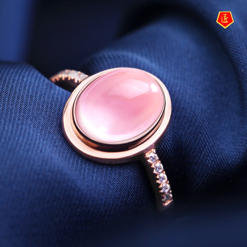 [Ready Stock]Ross Quartz Pink Crystal Ring Korean Style 18K Rose Gold