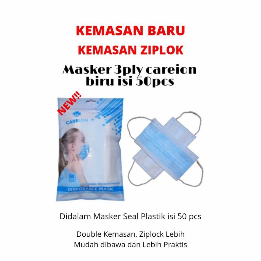 MASKER 3 PLY / FACE  MASK DISPOSABLE MASK ISI 50pc EARLOOP CAREION