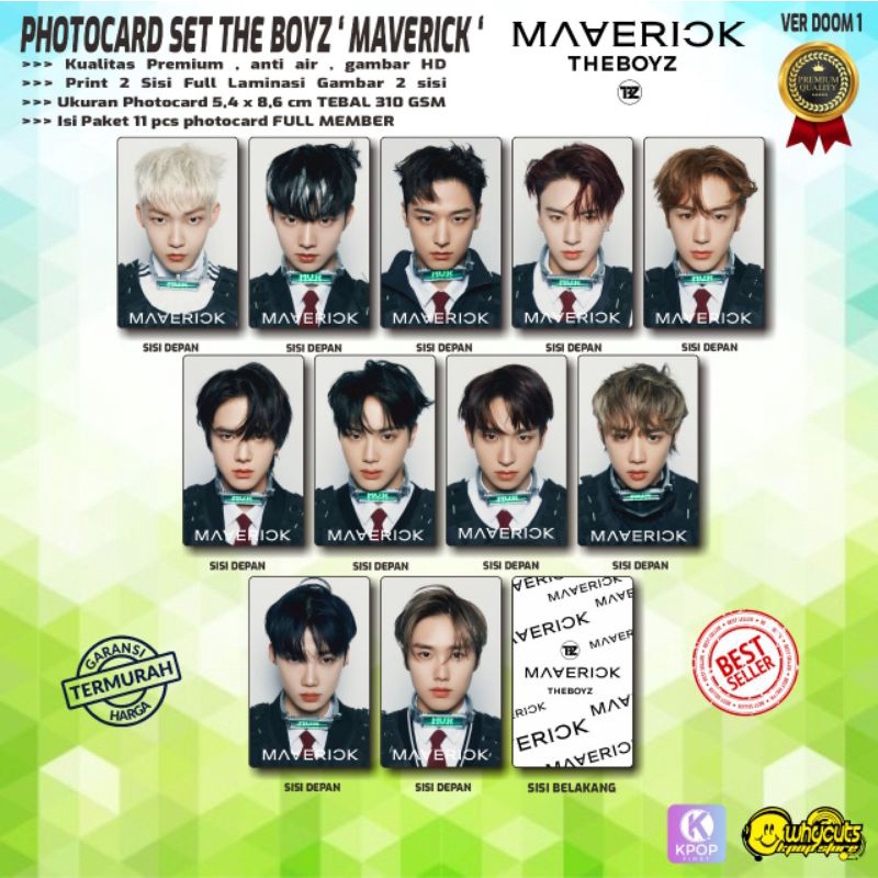 PHOTOCARD SET PC PREMIUM THE BOYZ // MAVERICK PRINT 2 SISI FULL LAMINASI