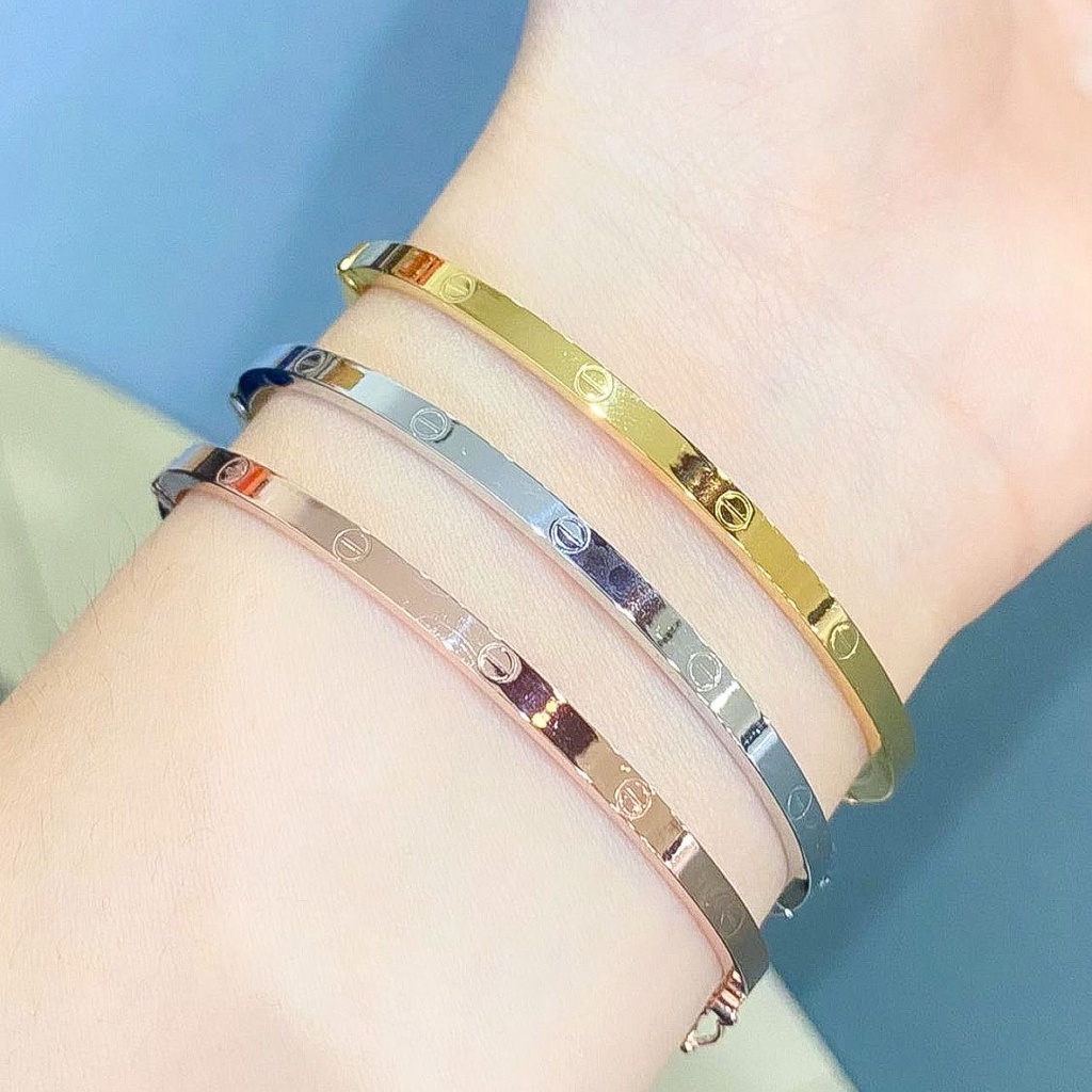 Gelang bangle Cartie anak dan dewasa emas asli kadar 700 750 70 75 16k 17k 1 set rosegold gold whitegold Cartierr padat terbaru tanpa mata permata polos korean