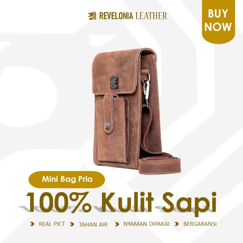 Slingphone pria kulit asli REVEN MUSTANG tas selempang mini pria tas handphone pria kulit asli tas k