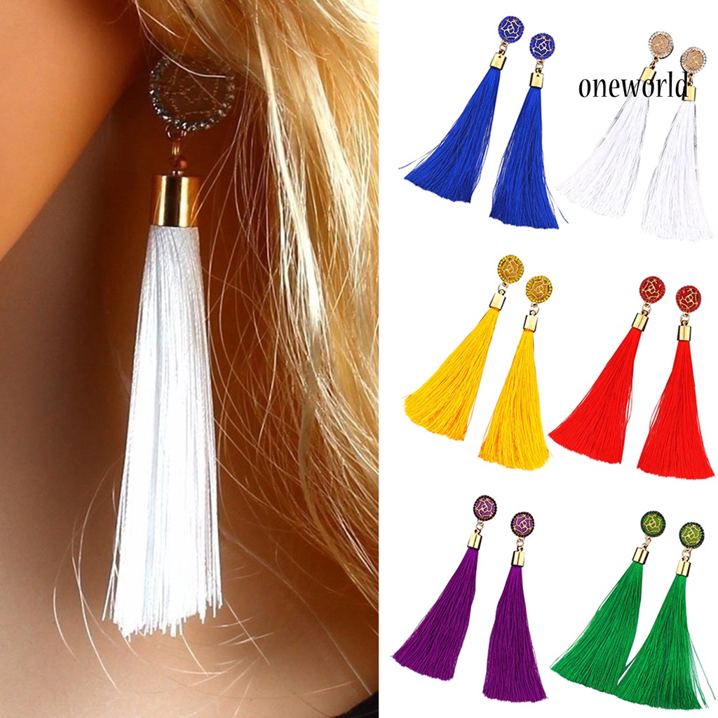 OW@ 1 Pair Women Earrings Anti-rust Eye-catching Durable Bohemia Tassels Earrings for Prom