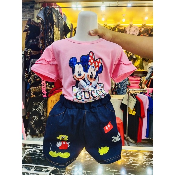 Baju setelan anak levis perempuan / baju kaos anak perempuan / import