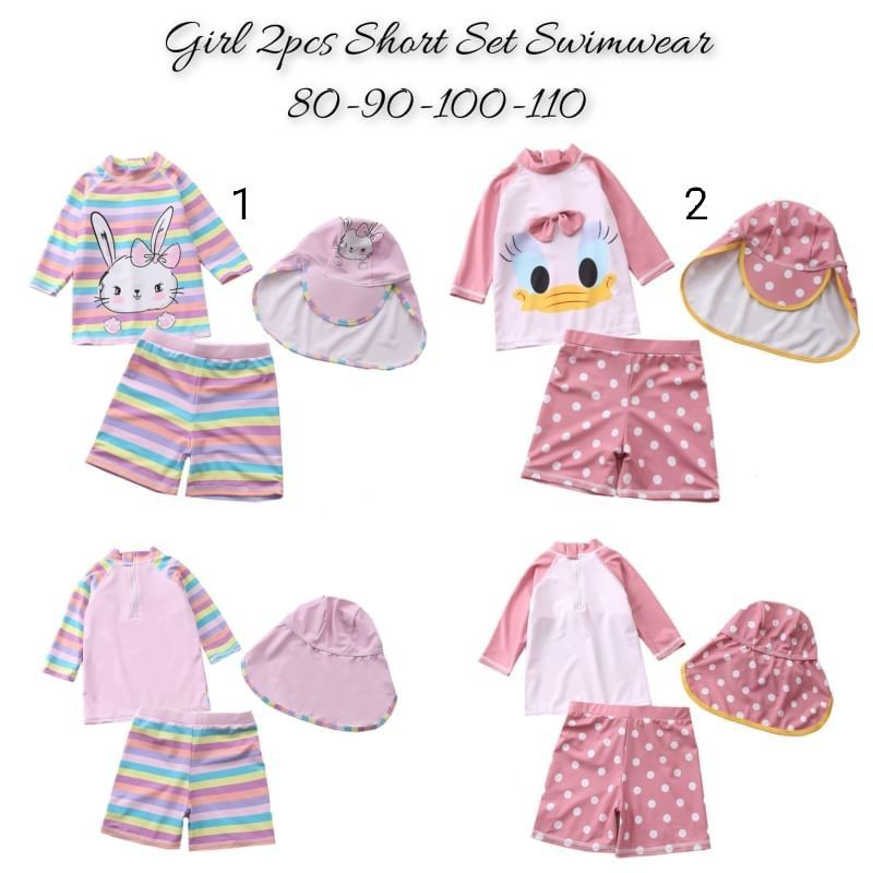 Baju Renang Anak Perempuan, Cute 2in1, kids swimwear import