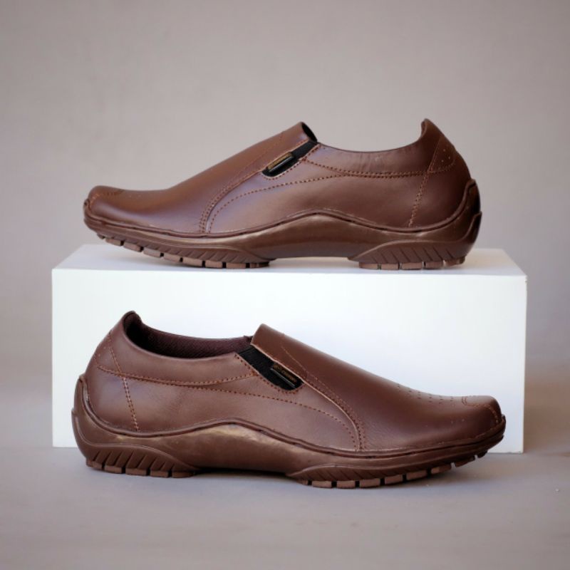 BADIL (KULIT ASLI) - Sepatu Pria Casual Kerja Slip On Santai Kulit Asli Original Handmade Premium