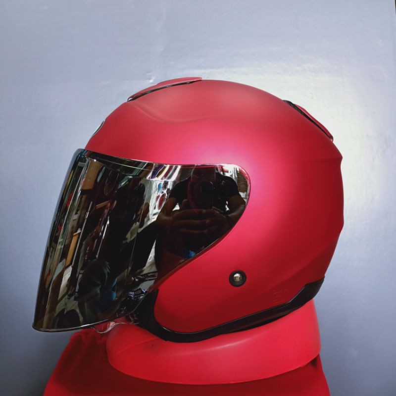 helm kyt kyoto solid paket GANTENG TERMURAH (BISA COD)-Red dop kc silver