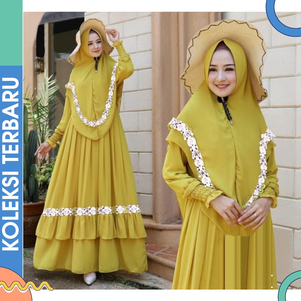 Embun Syari Lemon UBQ Baju Gamis Wanita TerbaruGamis Ceruty Babydoll Renda Gamis Malaysia Kombinas