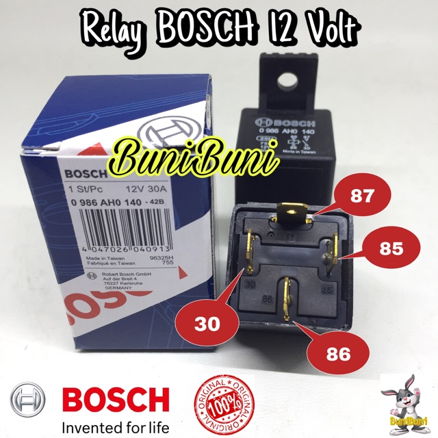 Relay BOSCH 12V 4 Kaki / Relai Klakson / Riley Bosch 4 Pin Kaki 100% Asli Untuk Mobil &amp; Motor