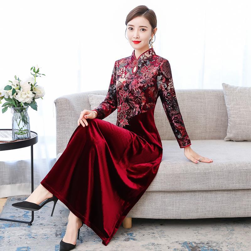 Improved cheongsam dress for women to attend the wedding mother's medium and long high-end evening d