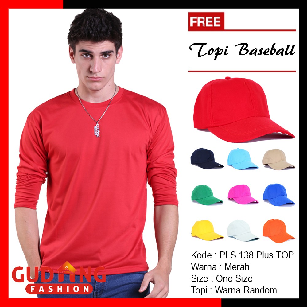 Kaos Polos Panjang O-Neck Plus Free Topi (COMB)