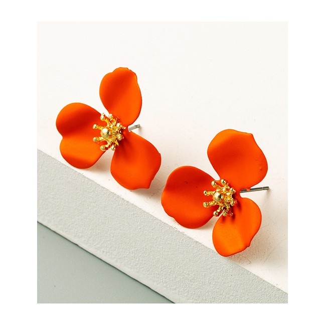 LRC Anting Tusuk Fashion Flower Alloy Spray Paint Earrings P59667