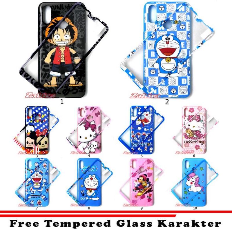 Case Glossy Cartoon Plus Tempered /360 Jelly Glossy 3 Type Samsung/Vivo/Oppo/Xiaomi