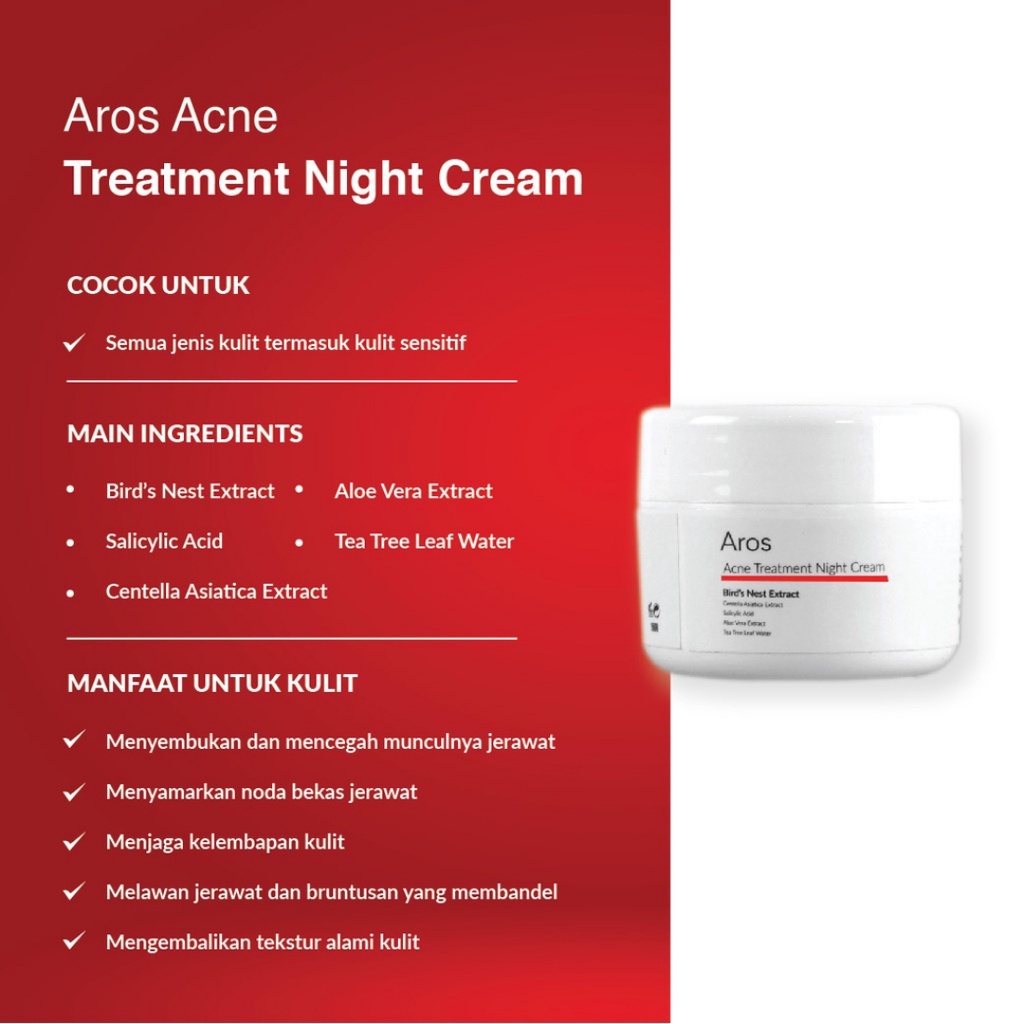 AROS Paket Acne Treatment Serum, Facial Wash, Miracle Toner, Day Cream, Night Cream - Paket Perawatan Wajah BPOM