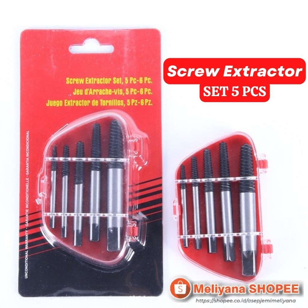 Tap Broken Wire Screw Extractor Pembuka Drat Baut Patah Set 5 pcs