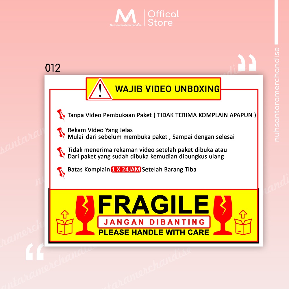 Sticker Unboxing Pengiriman Stiker Fragile Wajib Video Unboxing Stiker Segel Unboxing paket Olshop-012