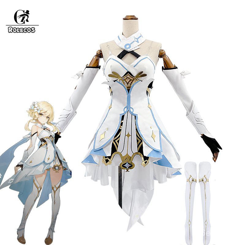 Genshin Impact Cosplay Costume Traveler Lumine Cosplay Costume Women White Costume Halloween