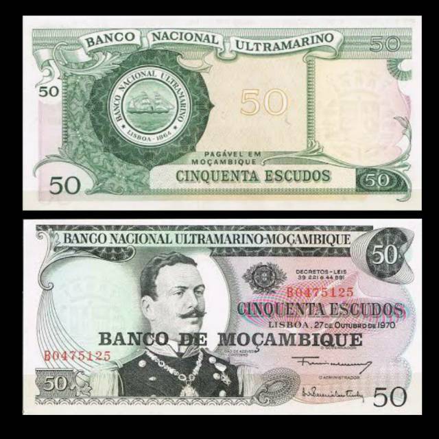 MOZAMBIQUE 50 ESCUDOS 1970 UNC ORIGINAL BANKNOTE UANG MOCAMBIQUE BIG SIZE