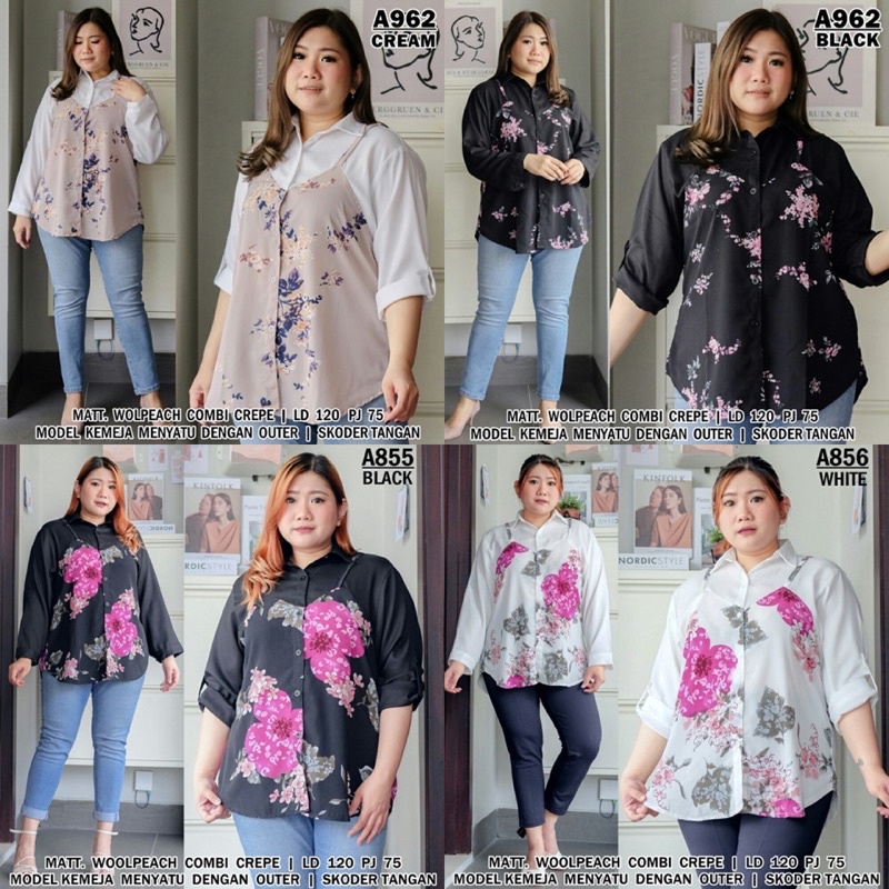 BAJU BLOUSE BLUS KEMEJA ATASAN WANITA JUMBO BIG SIZE LD 120CM XXL XXXL A962 KERJA KANTOR RAPAT PESTA