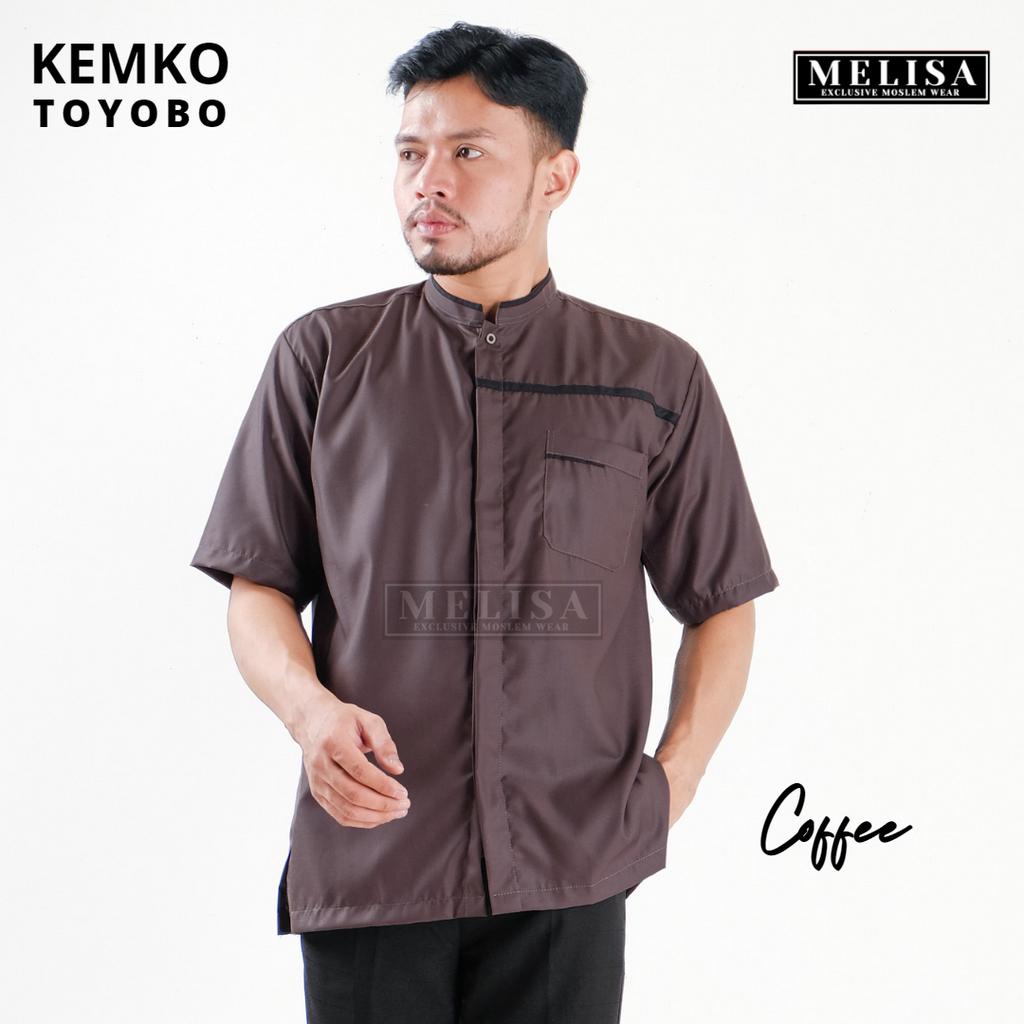 Baju Koko Pria Kemko Lengan Pendek Bahan Katun Toyobo Motip Simpel Dan Elegan Size M L XL Baju Muslim Polos Promo Baju Muslim Terbaru-Warna Coffee