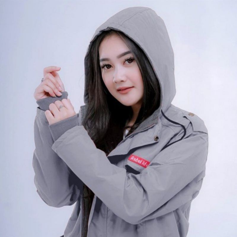 jaket parasut wanita parasit outdoor waterproof outerwear anti air bolak balik hoodie rebel id