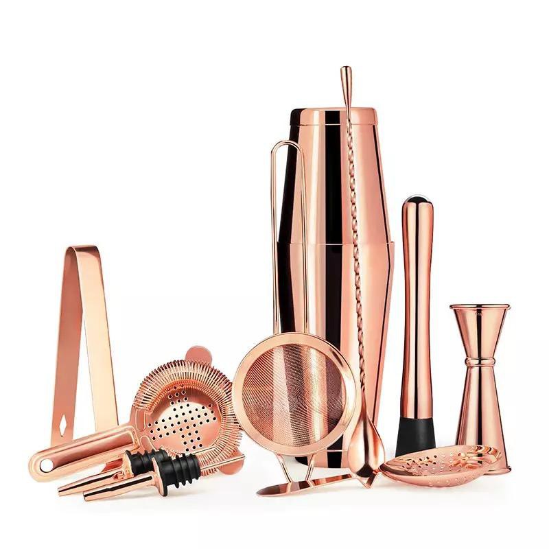 paket shaker boston 11pcs premium quality rosegold gold black / bartender tools set