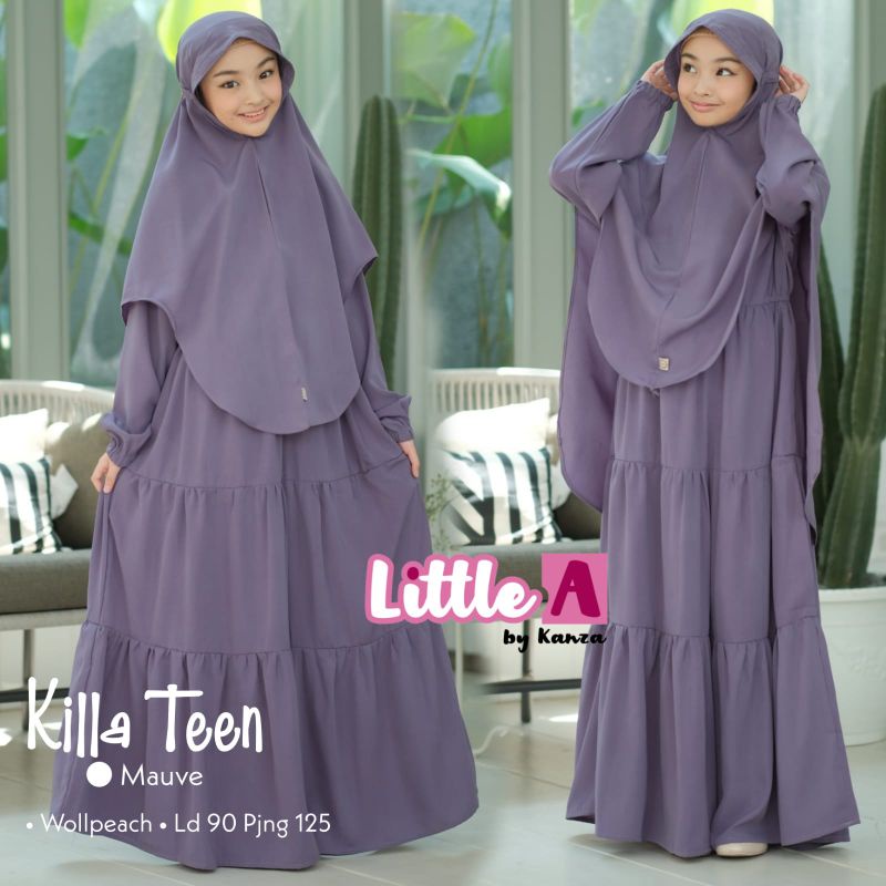 Terbaru gamis syari anak Killa Teen, bahan Wollpeach, Ld.90 Pb.125, by Little A