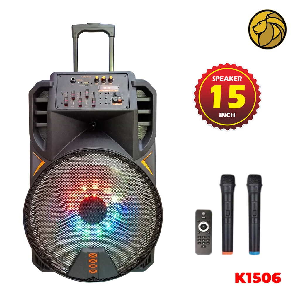 Advance 15 Inch Bluetooth Speaker K1506 Karaoke Speaker + 2 Pc Wireless Microphone