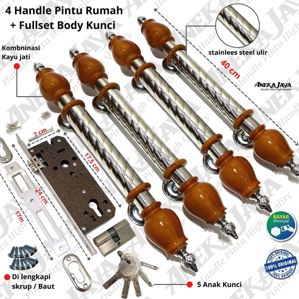 [ Satu set ] Gagang Pintu / Tarikan Pintu Rumah Stainless / body kunci / Handle Pintu COKLAT 40CM