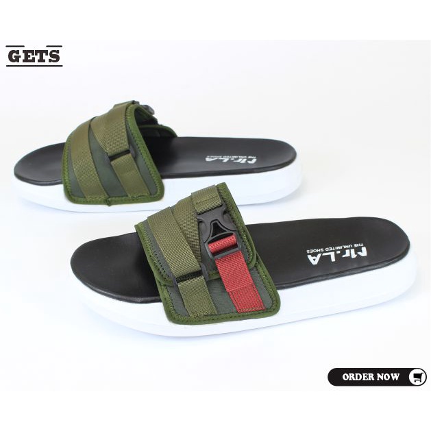 sandal slip on pria casual model terbaru Sendal Pria murah Sendal cowok warna olive