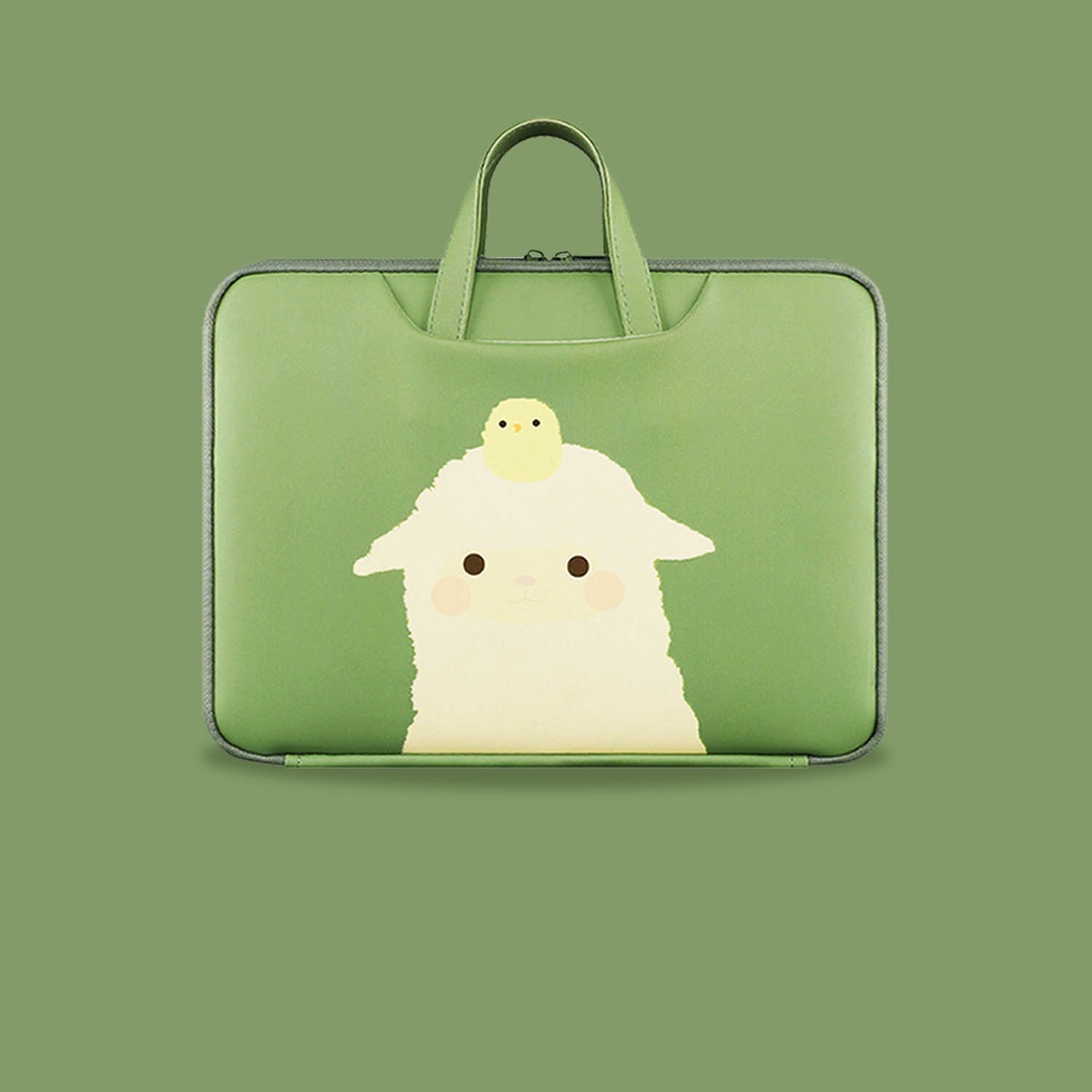 Sleeve Pouch Sarung Tas Bag Case Ipad Tab Tablet Macbook Air Pro Laptop Asus Acer Lenovo HP Huawei 11 12 13 14 15 inch Motif Gambar Domba Sheep Warna Hijau Lucu Cute Murah Korean Model Jinjing Tali Strap