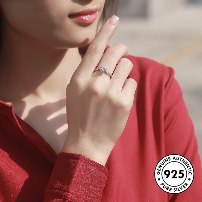 Cincin Model Terbuka Aksen Berlian Bahan S925 Silver Untuk Wanita