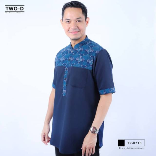 [Original] Baju Koko Biru Dongker Eksklusif Design Merk Two-D by Dhini Aminarti