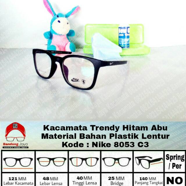 Frame/ Gagang Lensa Kacamata Minus/ Plus Pria Wanita Nike Hitam Abu