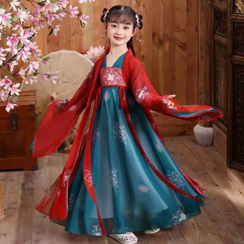 Girls' Hanfu autumn style thin style wide sleeve super fairy children's ancient costume Chinese styl