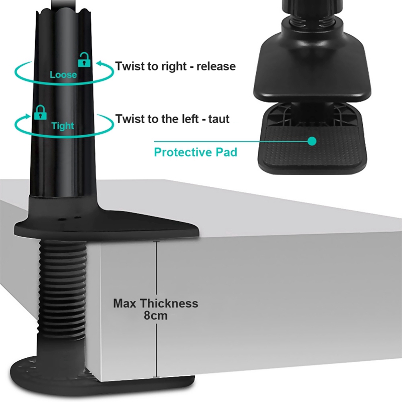 Universal 360 Rotating iPad Stand Holder / Dudukan Tablet Malas yang Dapat Disesuaikan Mount / Meja Meja Tempat Tidur Klip Meja Lengan Panjang Braket Fleksibel / Untuk iPad Mini Air Kindle Samsung