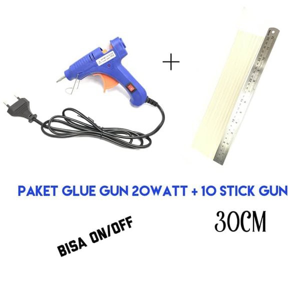 Promo Alat Lem Tembak 20 Watt 10 Refill 30cm Paket Glue Gun Bakar