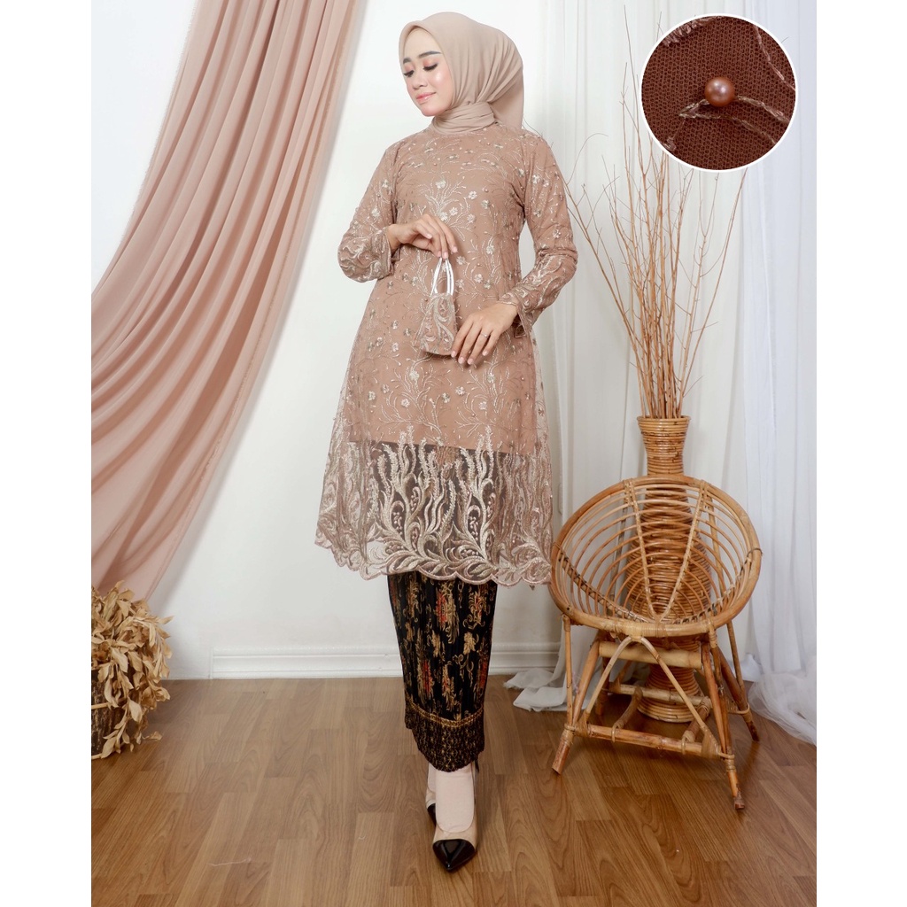 Setelan outfit kebaya modern | Setelan kebaya brukat jumbo | Baju tunik melayu