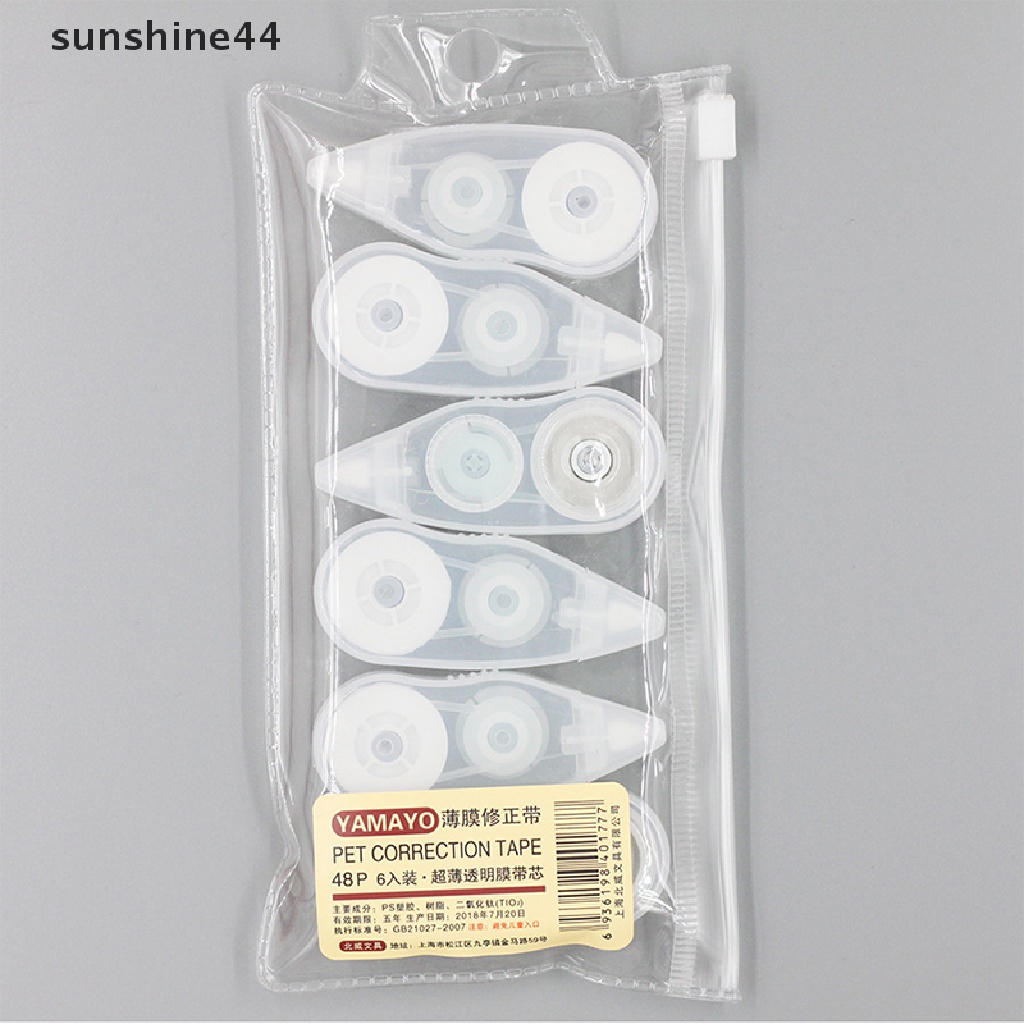 Sunshine 6pcs / lot Correction Tape Kertas Putih Panjang 8m Untuk Sekolah