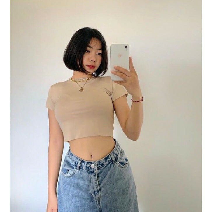 BEFAST - ZFS OOTD Wanita Kaos FUJI / NEINC DOUBLE LAYER LYCRA CROP TOP / Atasan Crop Top Wanita / Crop Top Polos / Kaos Crop Casual / Crop Top Santai / Atasan Crop Top Lengan pendek / OOTD Wanita Remaja Kekinain 2021