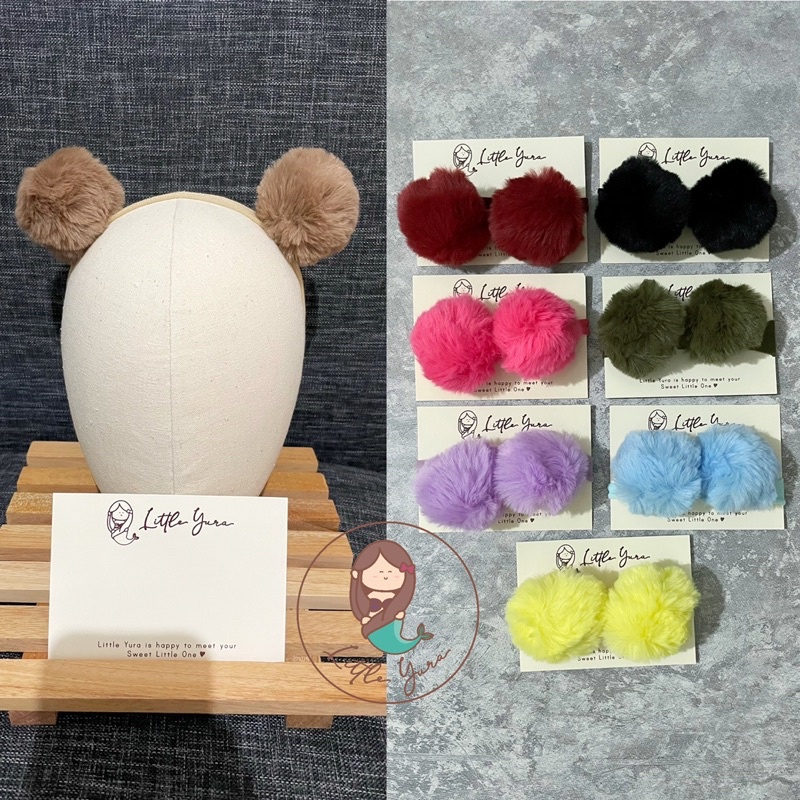 LITTLE YURA - Big Pom Pom Headband (Banyak Warna) / Bandana Bayi / Newborn Headband Nylon Baby / Pita Bayi dan Anak / Aksesoris Bando Anak