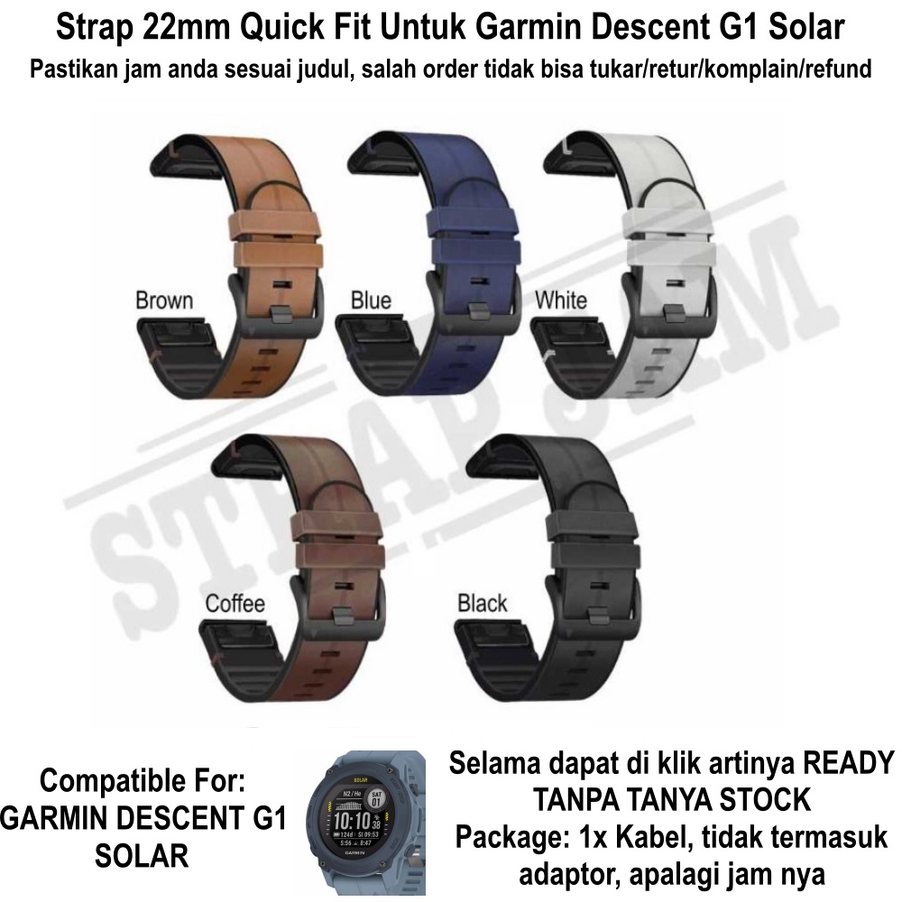 Strap Garmin Descent G1 Solar - Tali Jam Quick Fit 22mm Hybrid Dual Layer Leather Plus Rubber