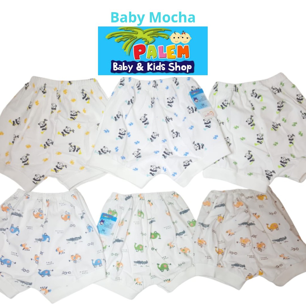 3pcs-Baby Mocha Celana Pendek putih motif tebal usia 0-3 bulan