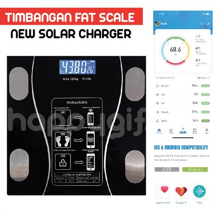 Timbangan Badan Digital Smart Scale Body Fat Monitor Solar Baterai App Weight Scale SmartApp Weight