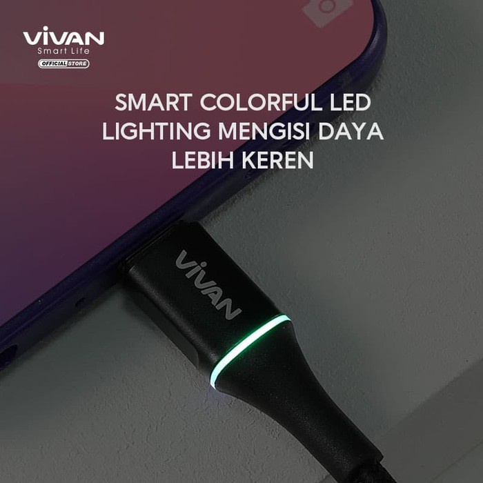 VIVAN Kabel Micro USB Android 2.4A LED Light Quick Charge 100CM / VDM100 - Kabel Micro USB / VDL100 - IPHONE / VDC100 -TYPE-C