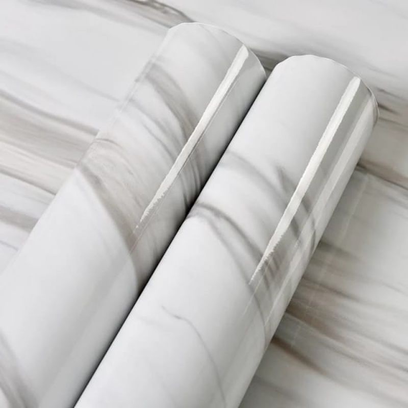 Wallpaper Dinding Marmer Super White Glossy Kitchen Set Lantai Motif Marmer 60CM X 3 METER