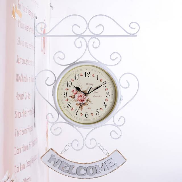 Jam gantung shabby vintage 2 sisi model welcome warna putih