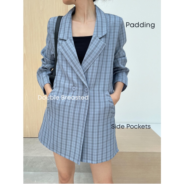 Kadaka O-0181 Blazer Wanita Outer Oversized Plaid Kotak - Kotak Tweed Korea